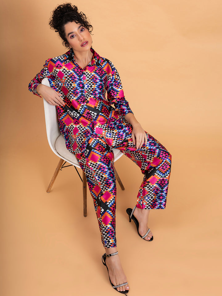 Multicolor Printed Satin Co-ords