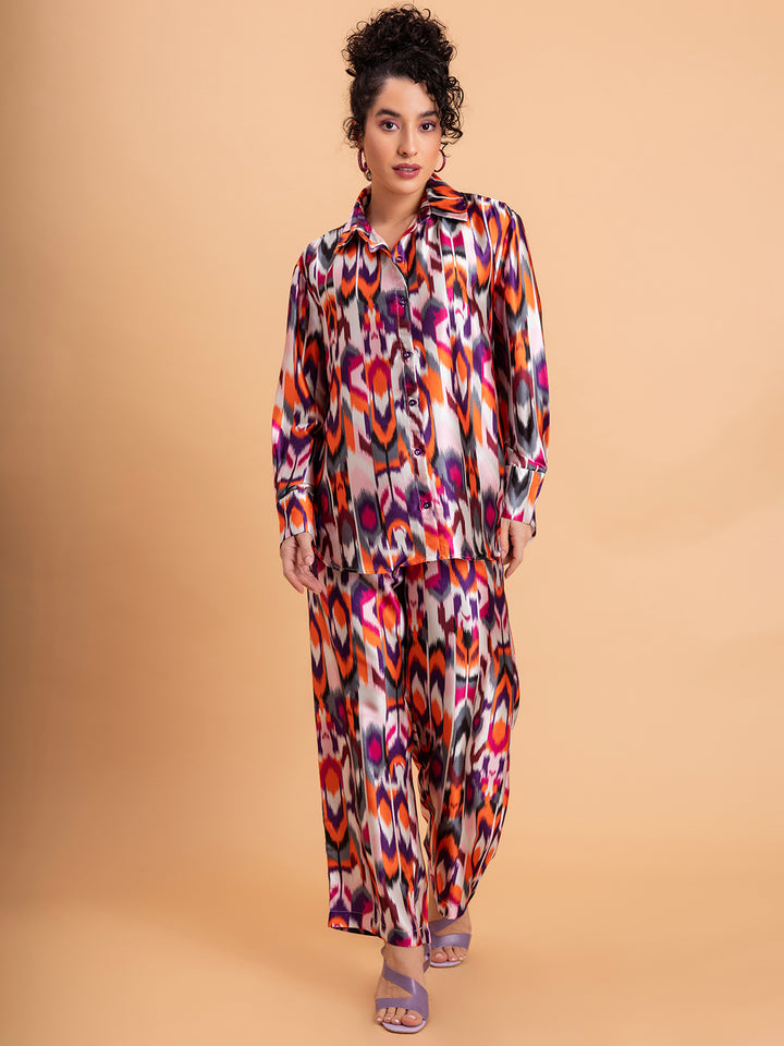 Atik Printed Multicolor Satin Co-ords