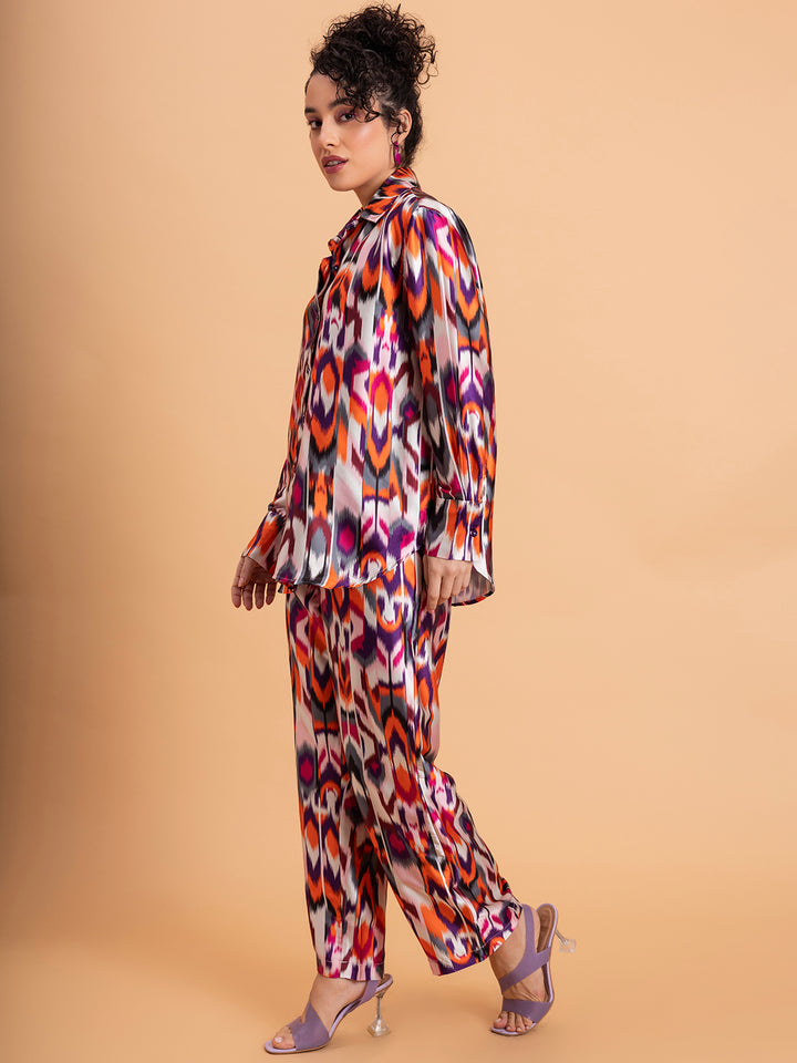 Atik Printed Multicolor Satin Co-ords