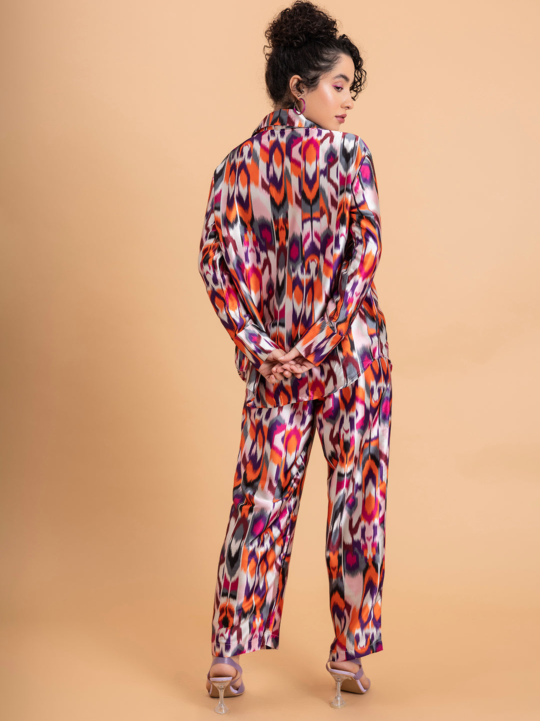 Atik Printed Multicolor Satin Co-ords