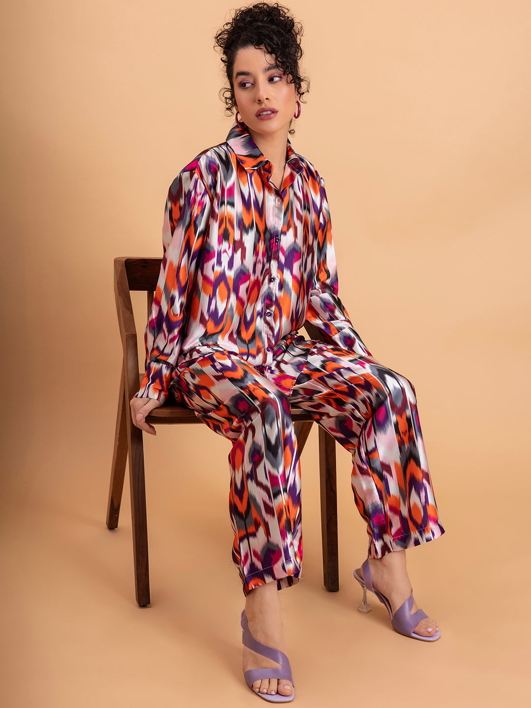 Atik Printed Multicolor Satin Co-ords