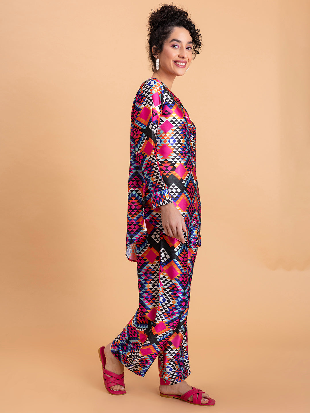 Multicolor Printed Satin Kurta Co-ords