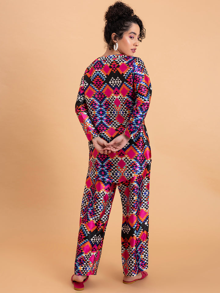 Multicolor Printed Satin Kurta Co-ords