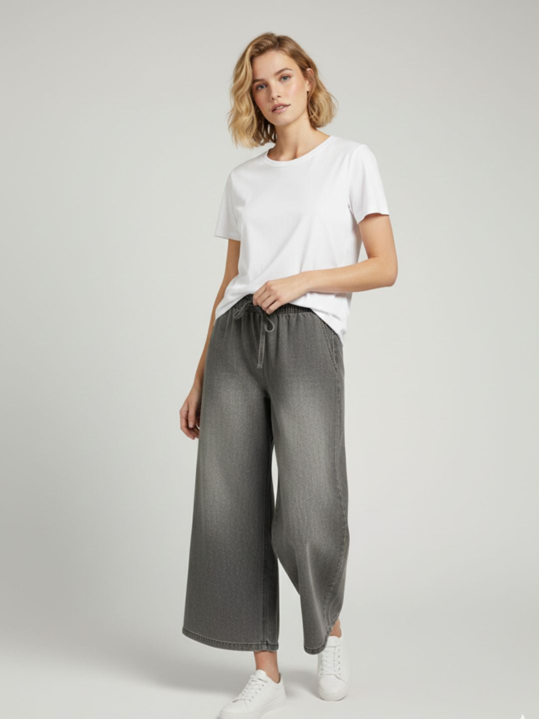 Grey Denim Drawstring Trousers