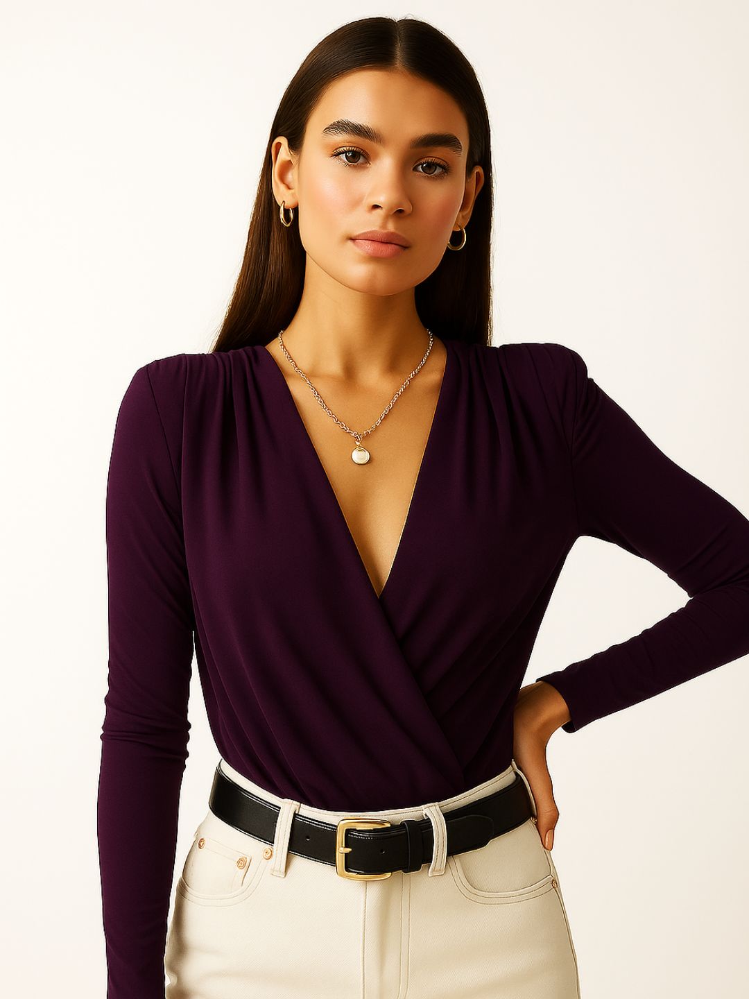 Maroon V-Neck Bodysuit Top