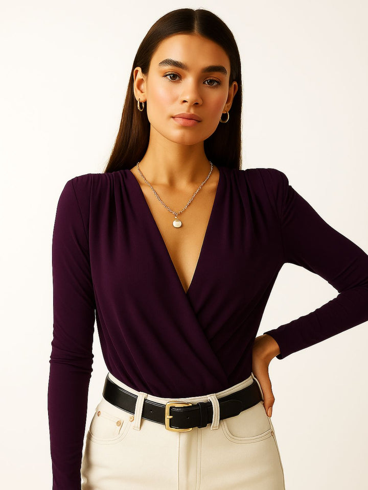 Maroon V-Neck Bodysuit Top