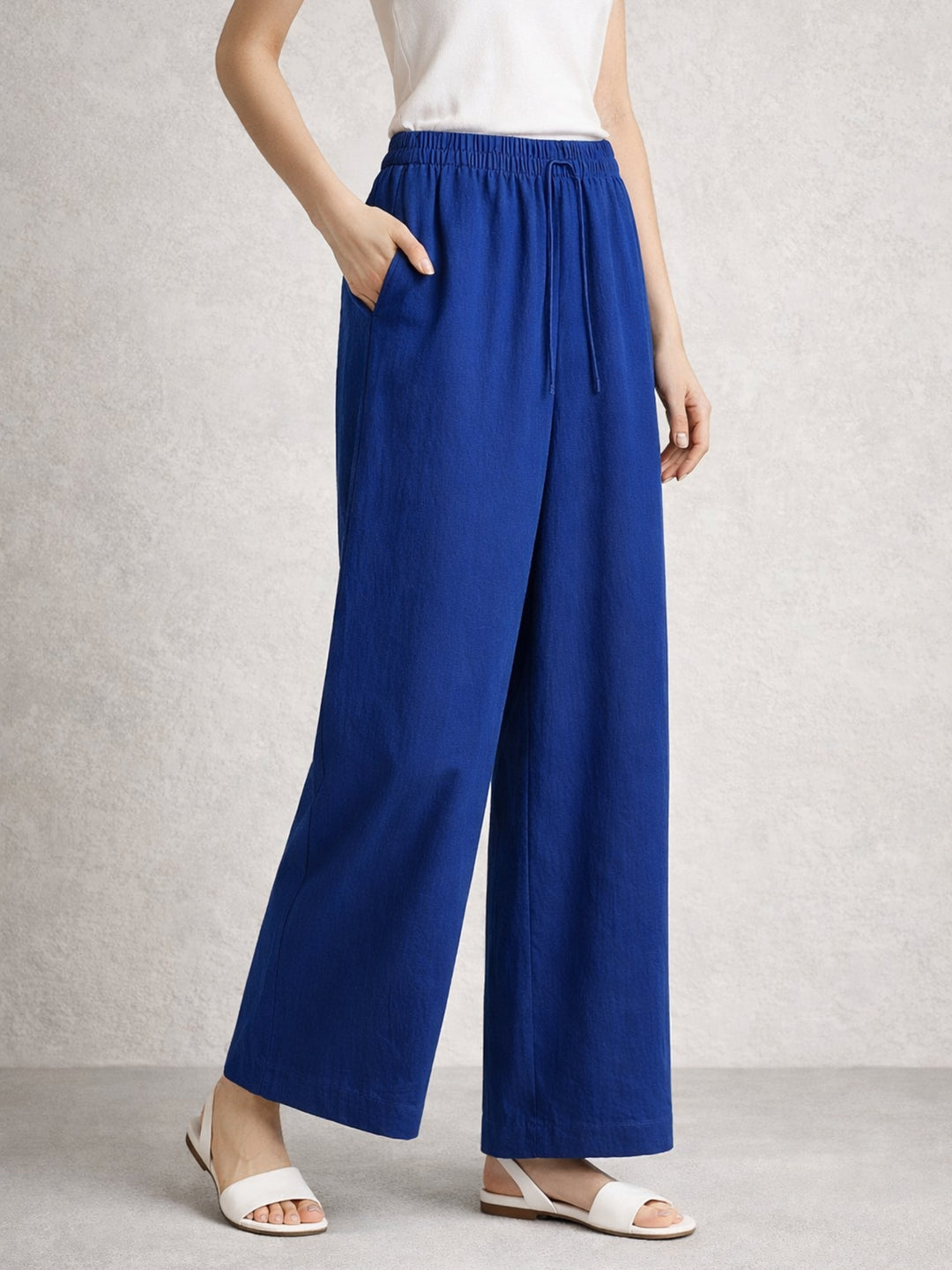 Blue Linen Blend Baggy Trouser
