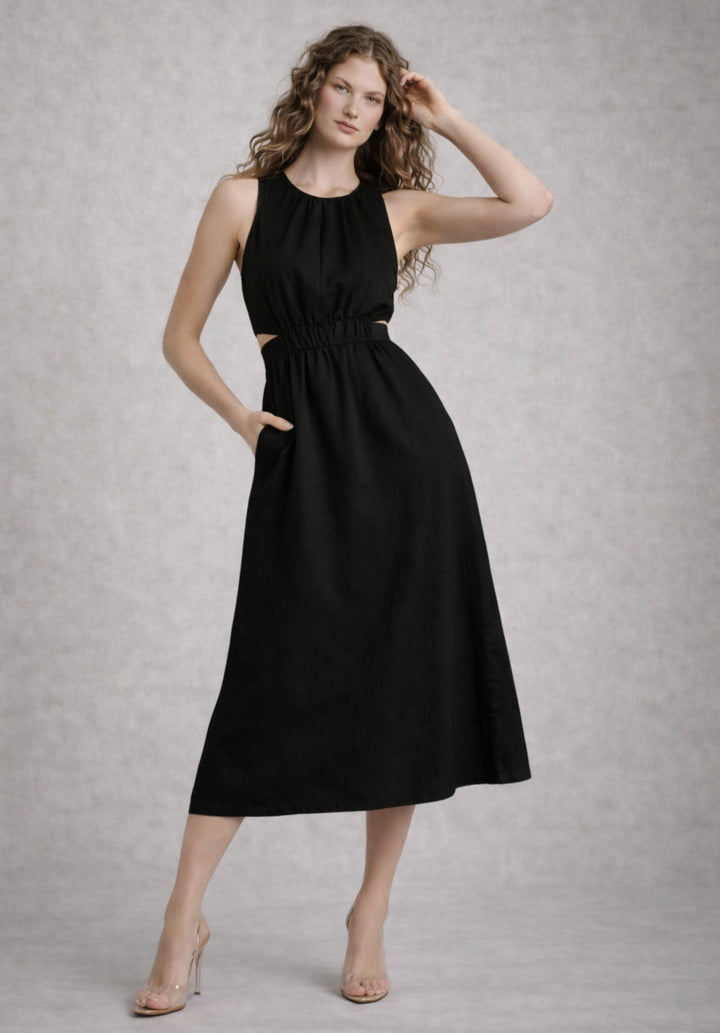Black Pure Cotton A-Line Dress