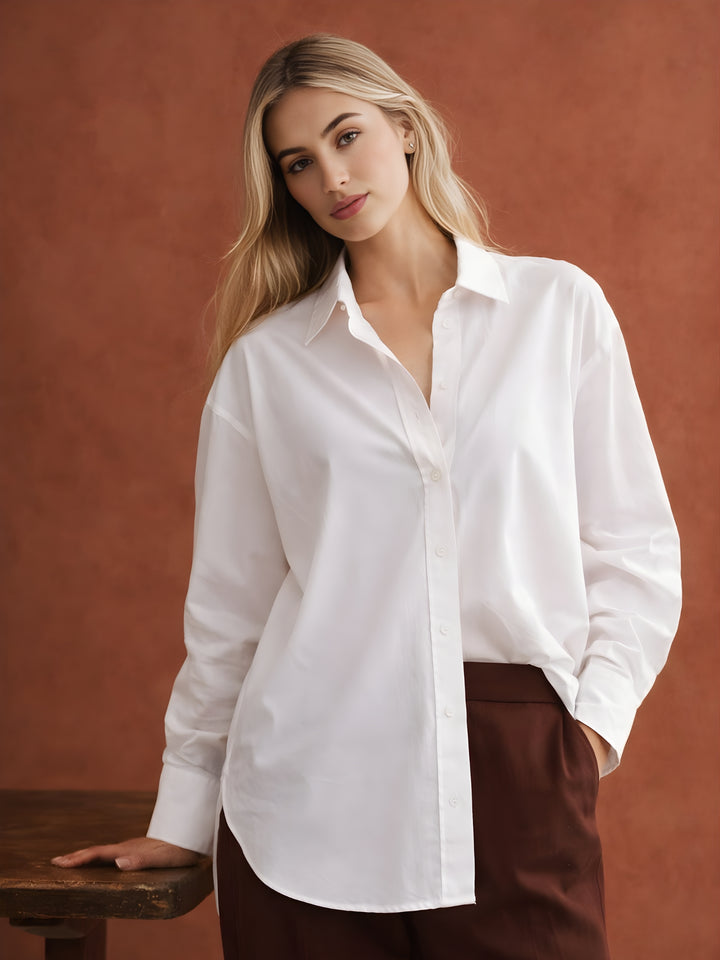 White Baggy Oversized Fit Pure Cotton Poplin Shirt