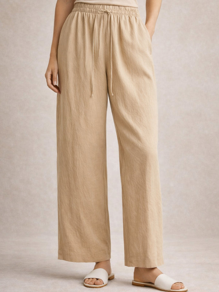 Beige Linen Blend Baggy Trouser