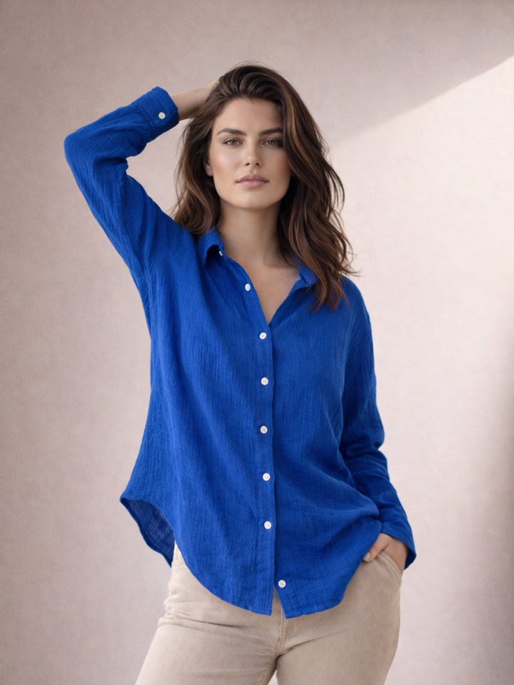 Lounge Dreams Blue  Wrinked Cotton Shirt