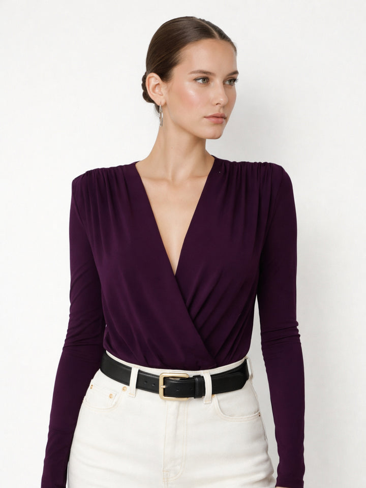 Maroon V-Neck Bodysuit Top