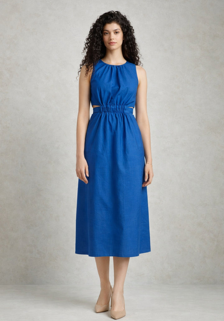 Blue Pure Cotton A-Line Dress