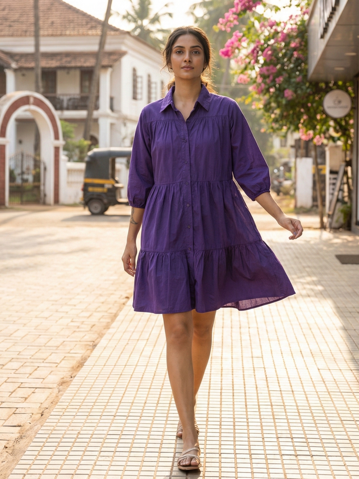 Purple Pure Cotton Shirt Dress