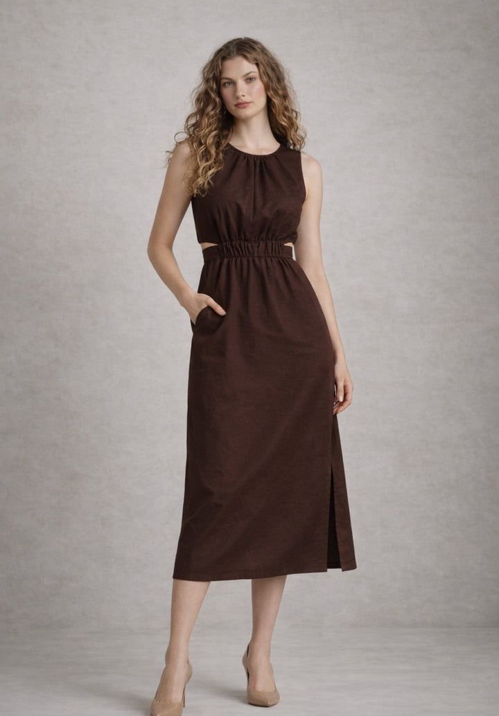 Brown Pure Cotton A-Line Dress