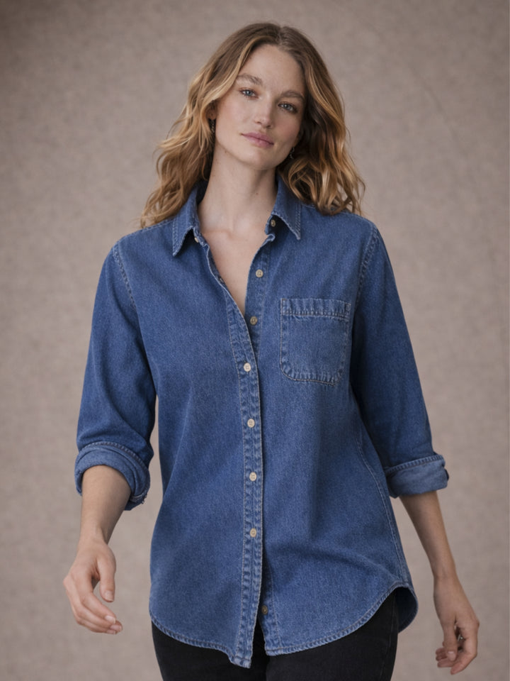 Dark Blue Pocket Denim Shirt