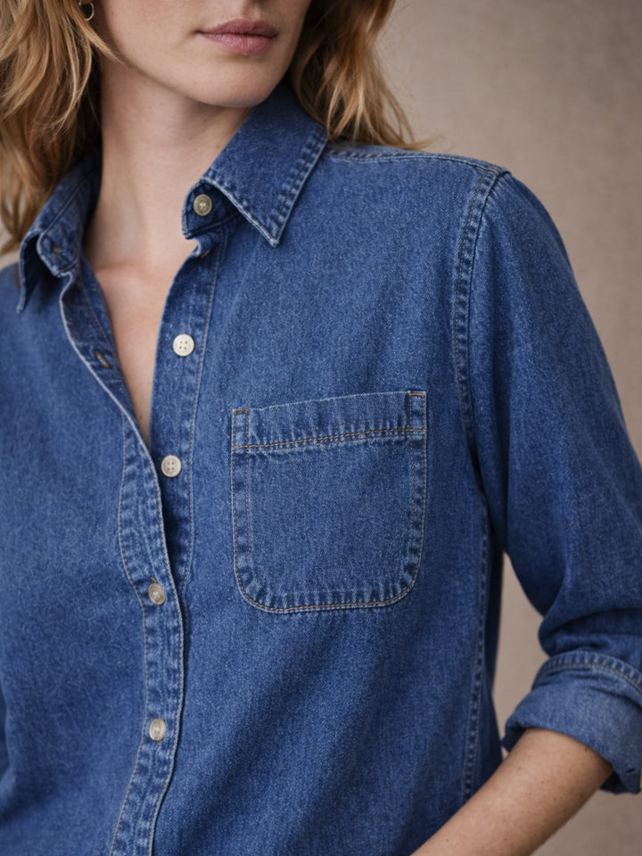 Dark Blue Pocket Denim Shirt