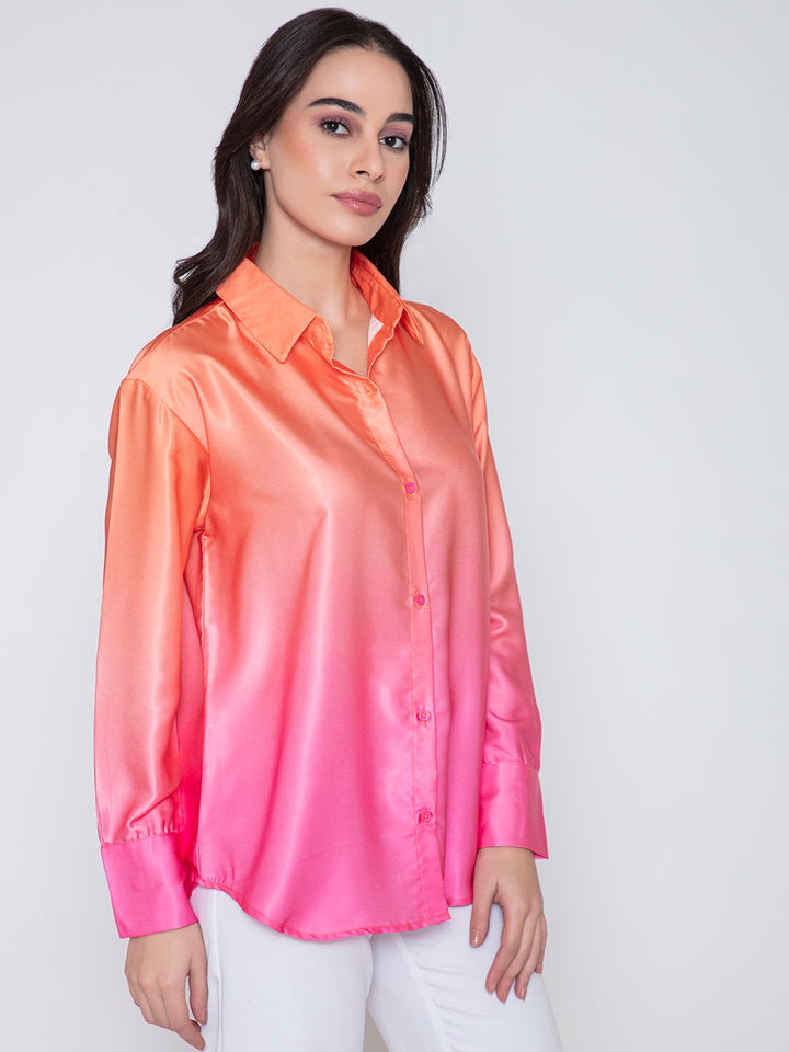 Pink Diva Ombre Satin Relaxed Fit Shirt