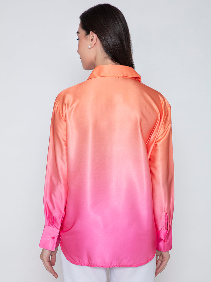 Pink Diva Ombre Satin Relaxed Fit Shirt