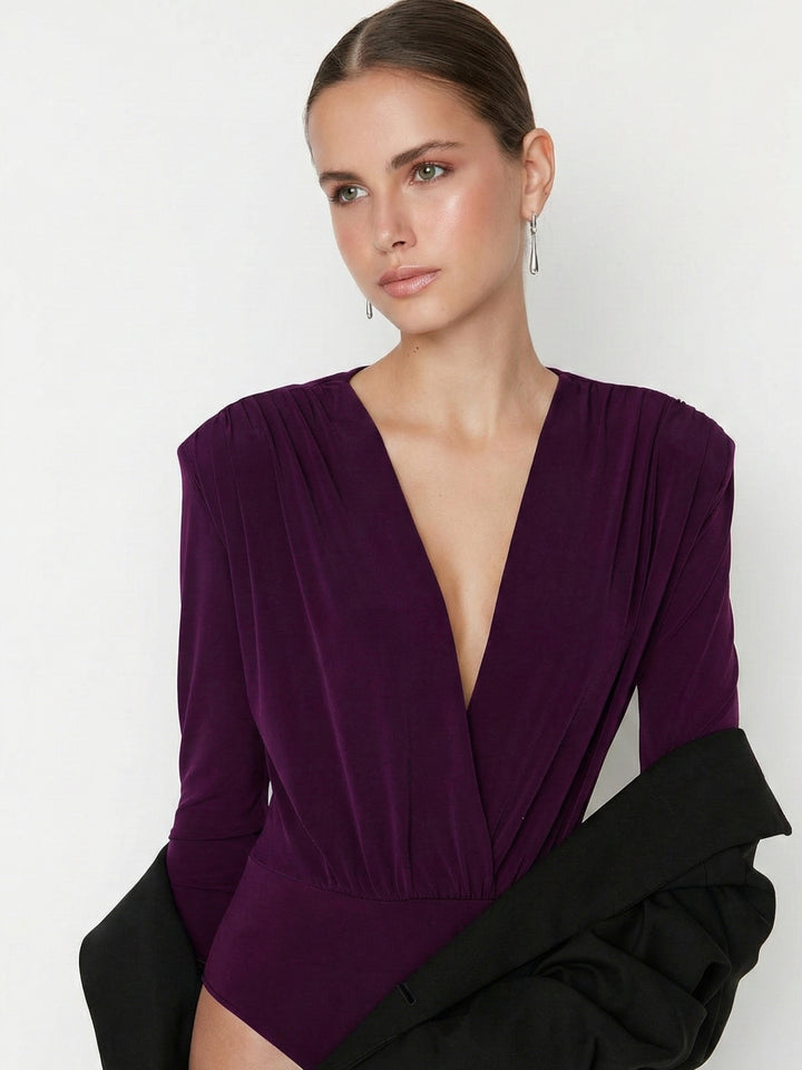 Maroon V-Neck Bodysuit Top