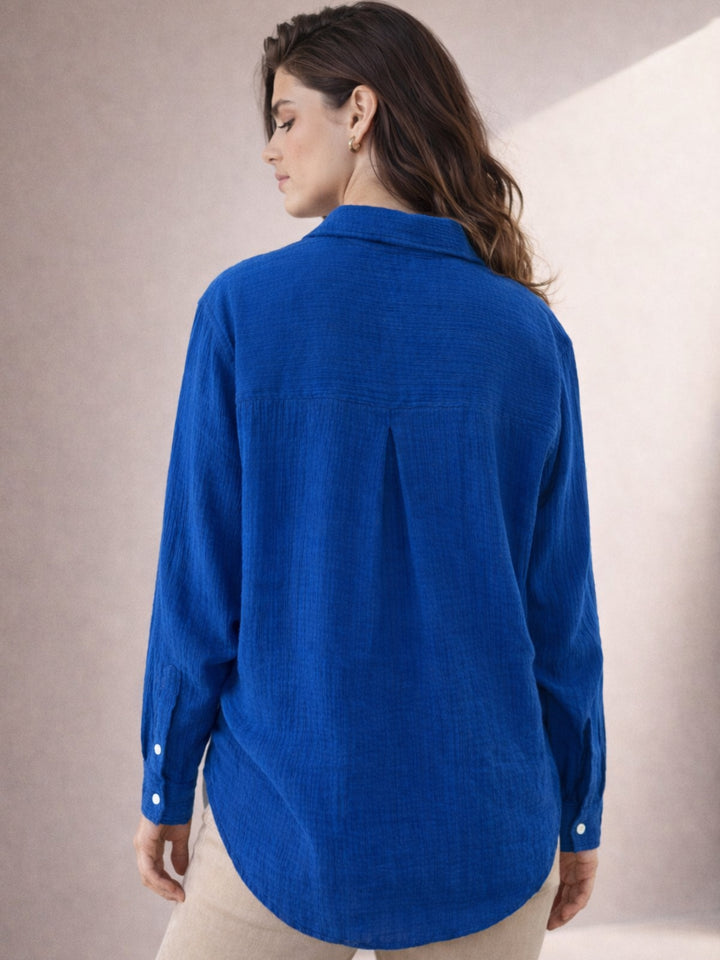 Lounge Dreams Blue  Wrinked Cotton Shirt