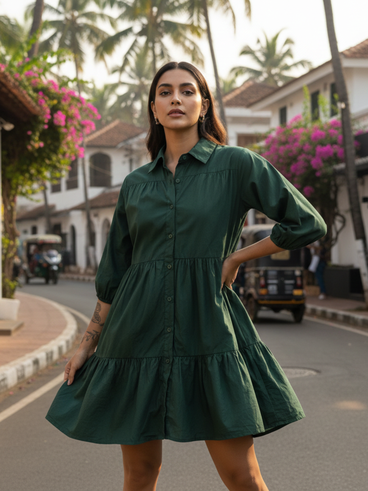 Forest Green Pure Cotton Shirt Dress
