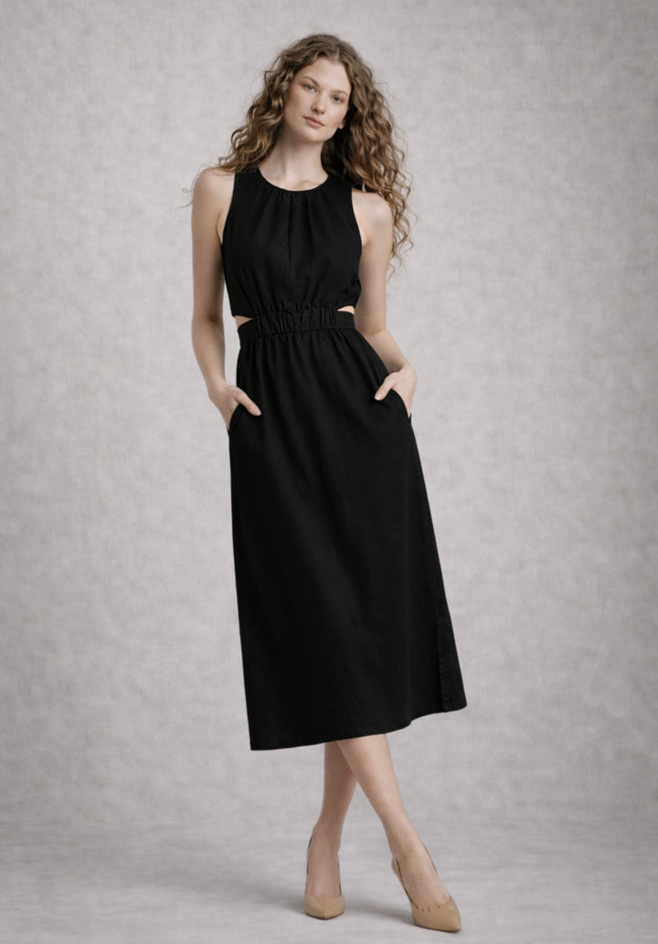 Black Pure Cotton A-Line Dress