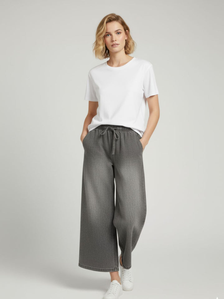 Grey Denim Drawstring Trousers