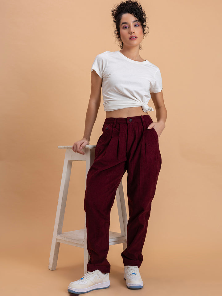 Maroon Corduroy Baggy Trouser