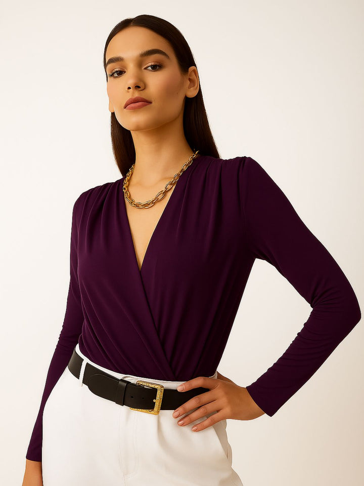 Maroon V-Neck Bodysuit Top