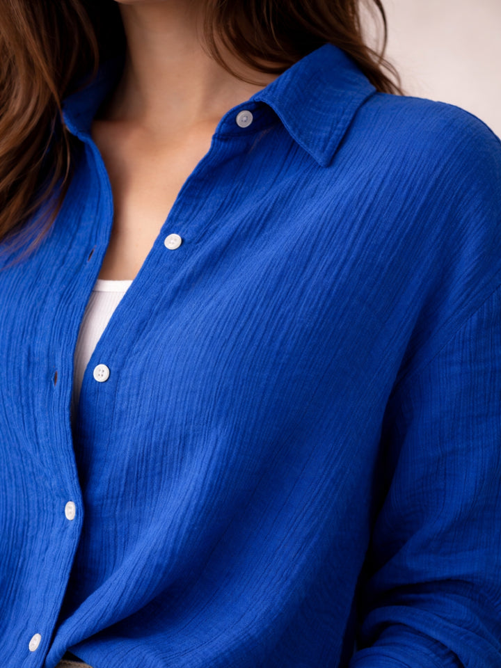 Lounge Dreams Blue  Wrinked Cotton Shirt