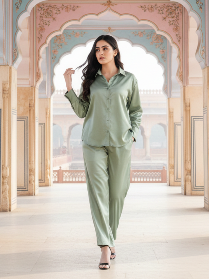 Light Green Milano Satin Co-ords