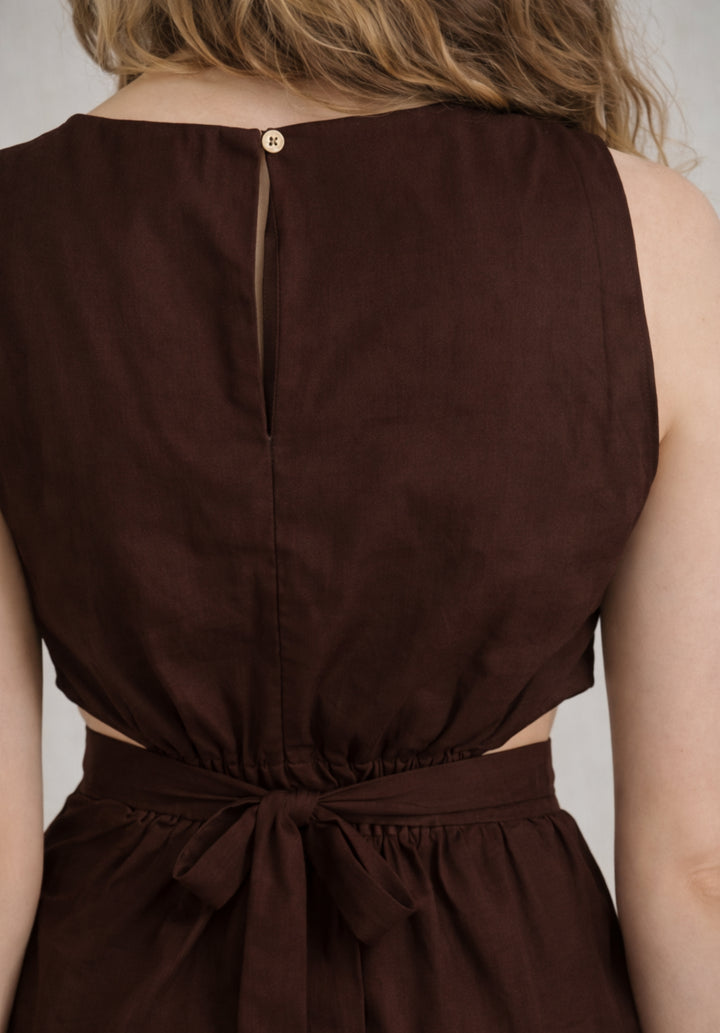 Brown Pure Cotton A-Line Dress