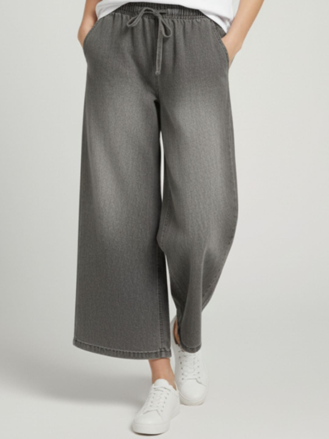 Grey Denim Drawstring Trousers