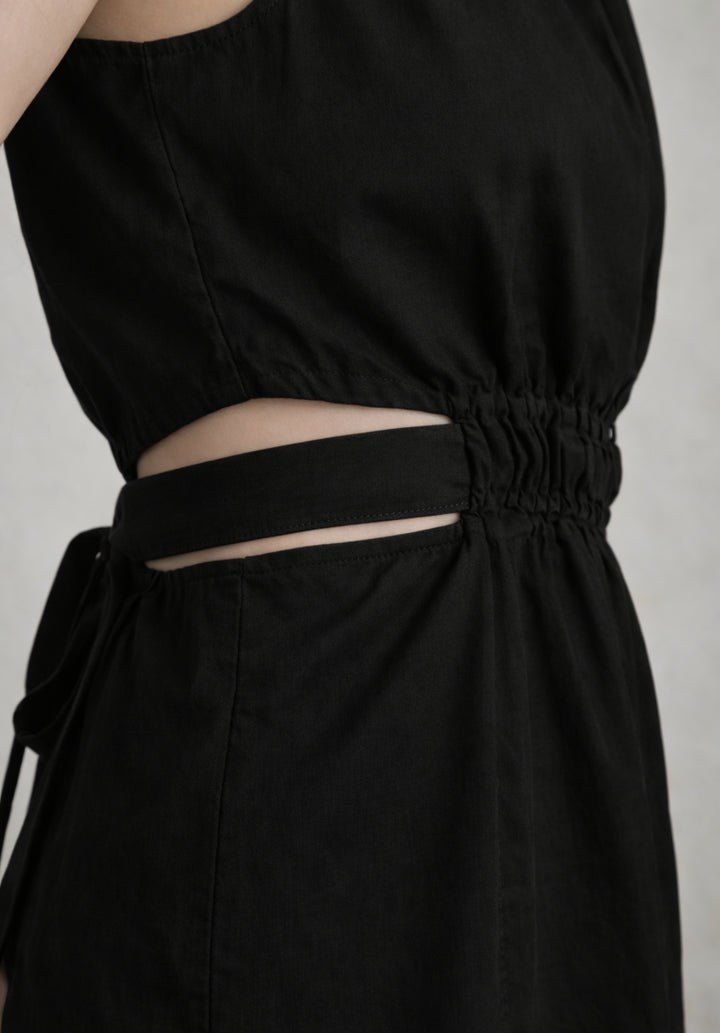 Black Pure Cotton A-Line Dress