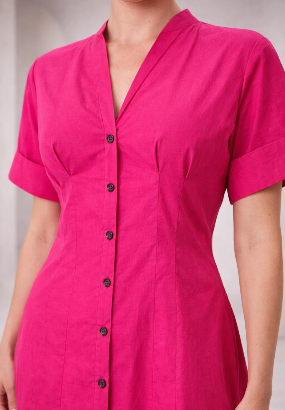 Pink Pure Cotton A-Line Buttoned Dress