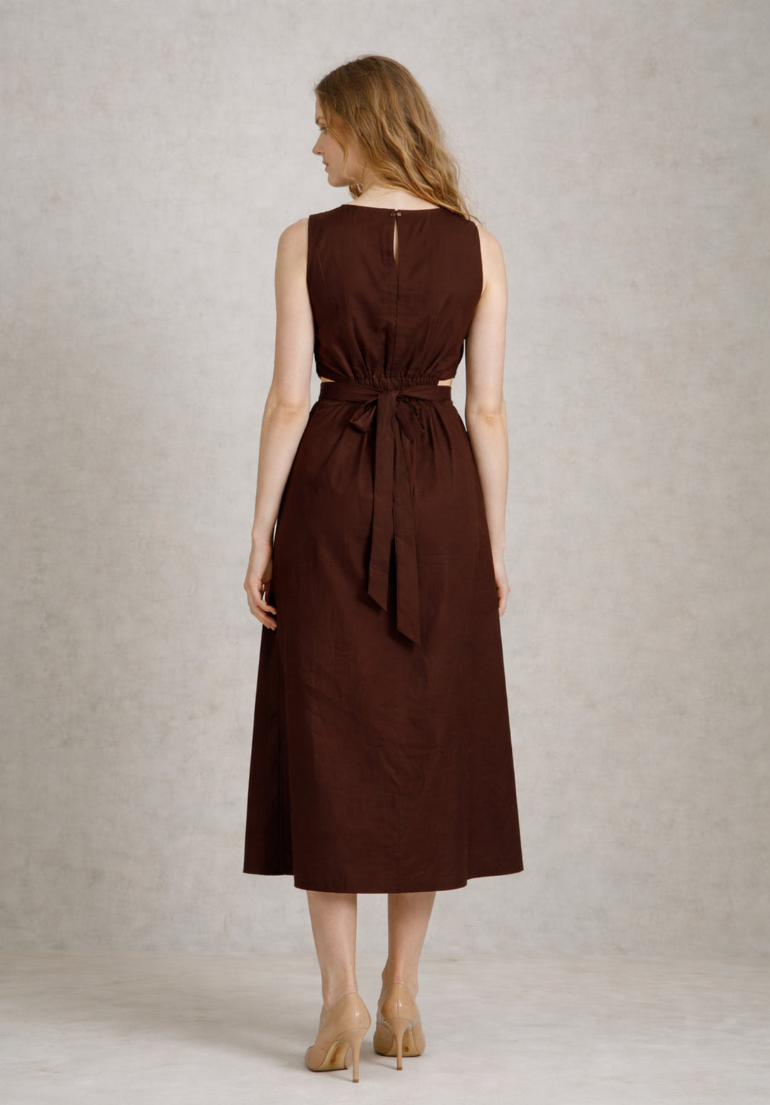 Brown Pure Cotton A-Line Dress