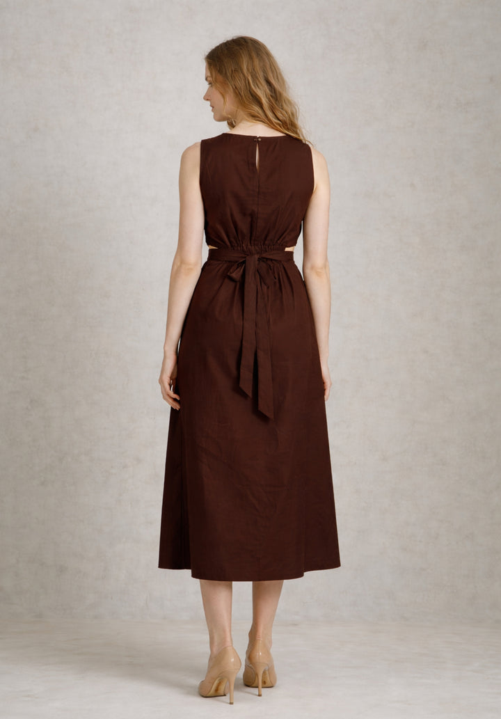 Brown Pure Cotton A-Line Dress