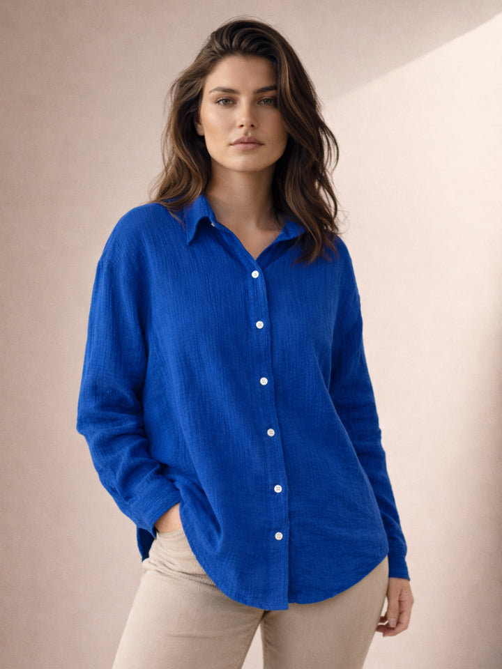 Lounge Dreams Blue  Wrinked Cotton Shirt
