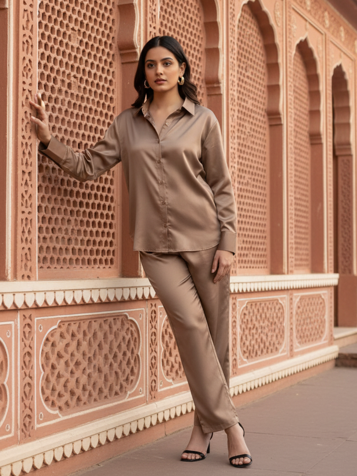 Beige Milano Satin Co-ords