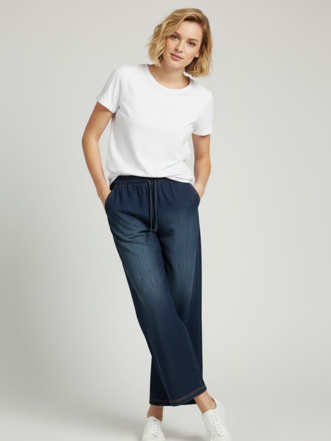 Dark Blue Denim Drawstring Trousers
