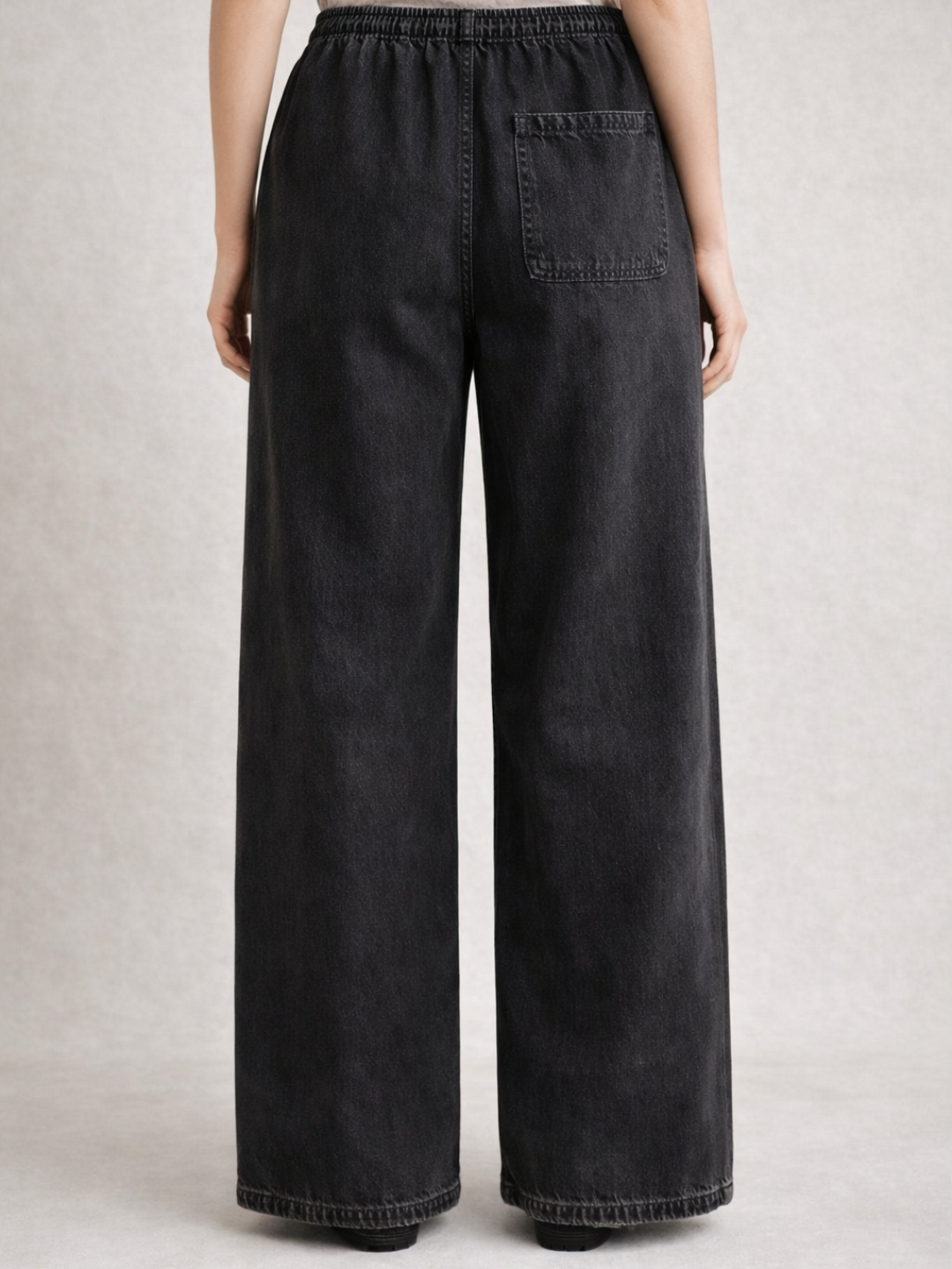Black Denim Drawstring Trousers
