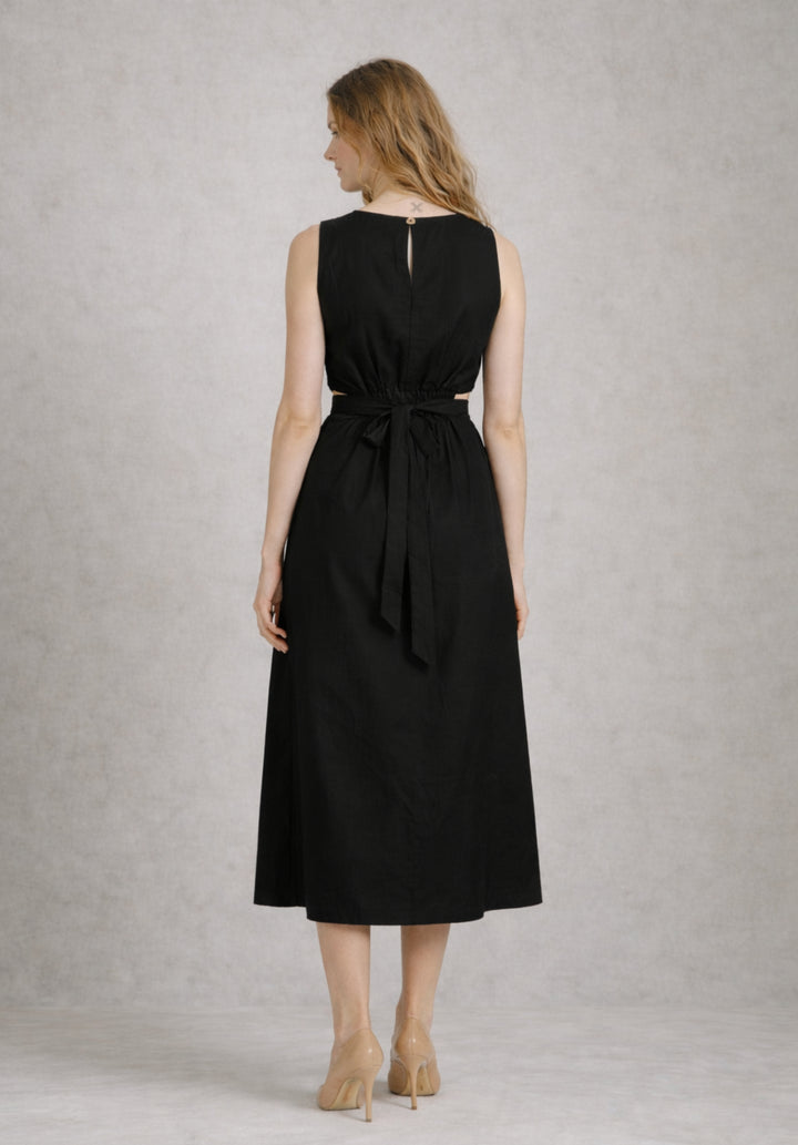 Black Pure Cotton A-Line Dress