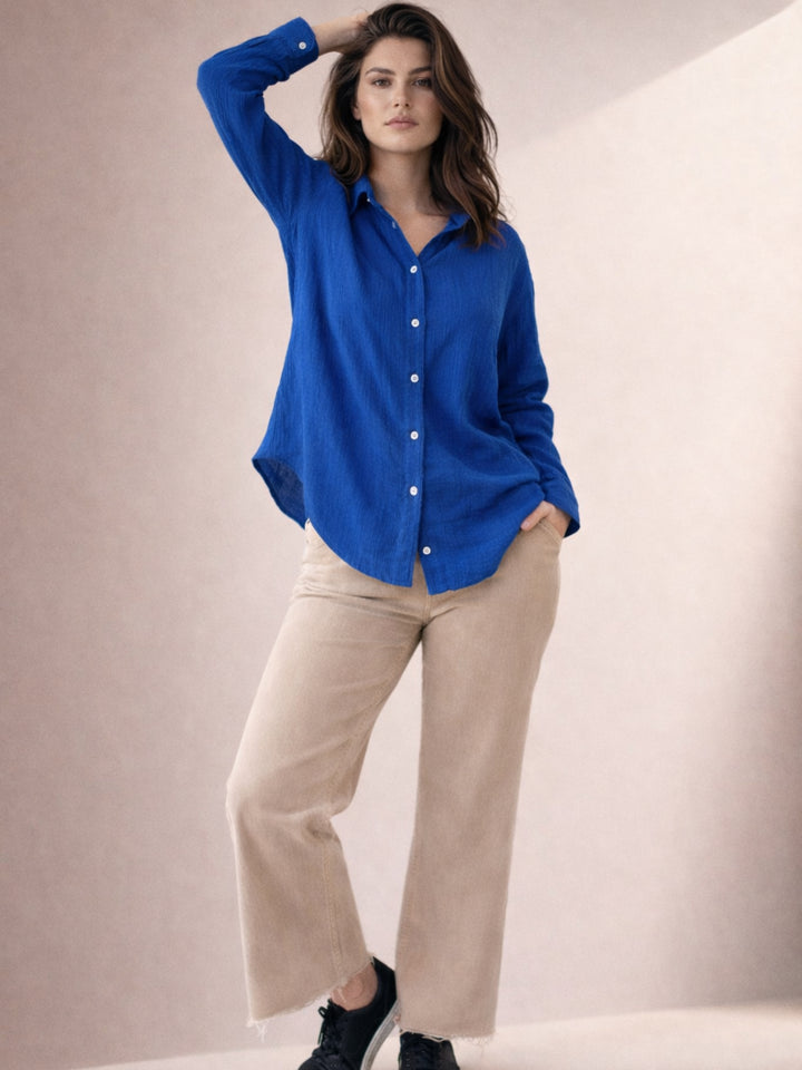 Lounge Dreams Blue  Wrinked Cotton Shirt