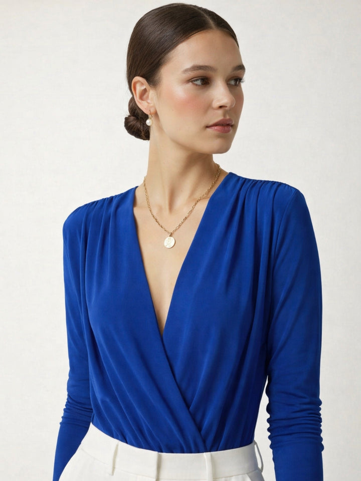 Royal Blue V-Neck Bodysuit Top