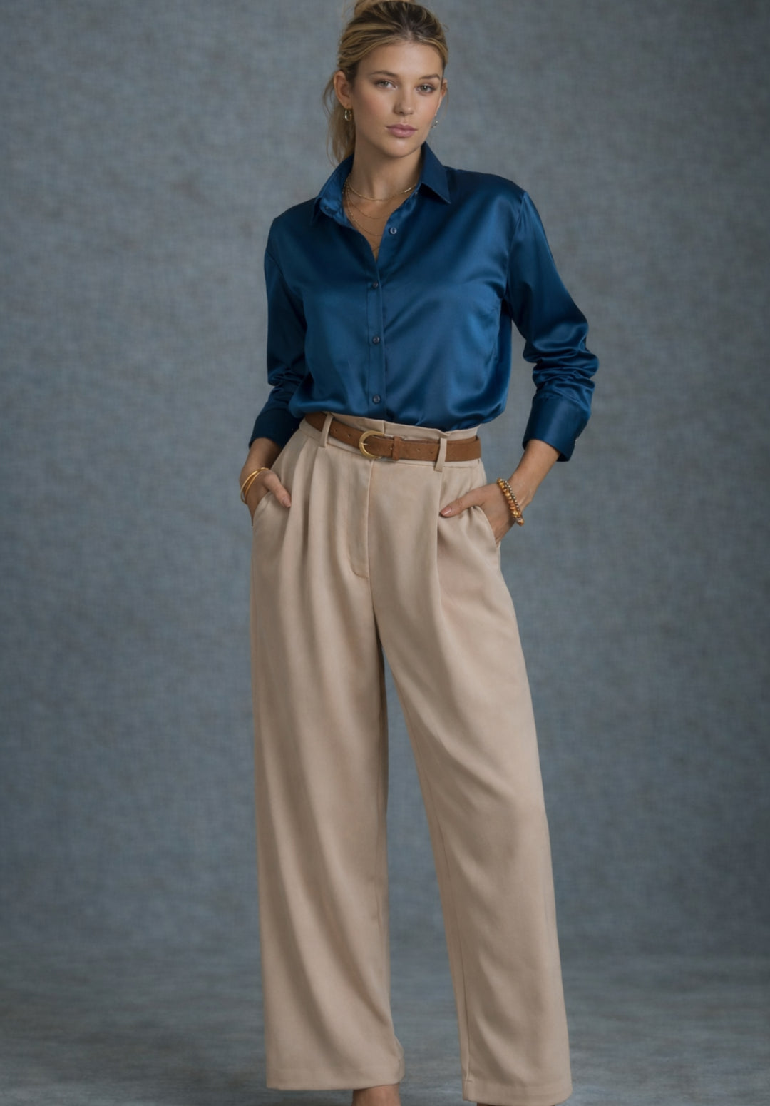 Navy Blue Milano Satin Relaxed Fit Shirt