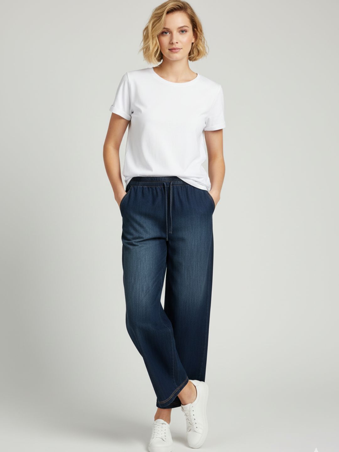 Dark Blue Denim Drawstring Trousers