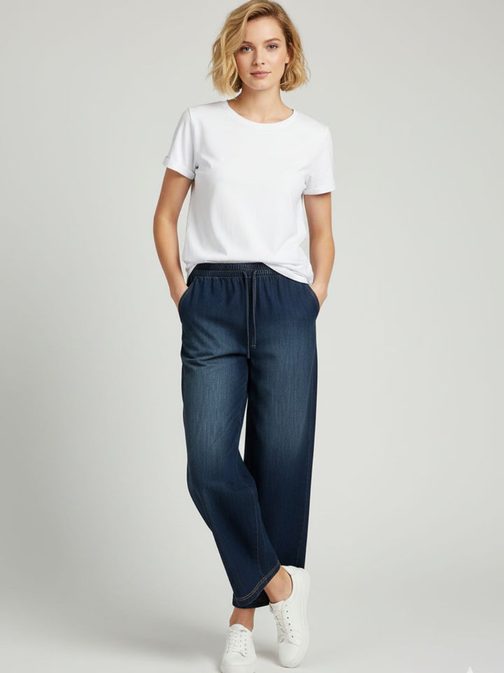 Dark Blue Denim Drawstring Trousers