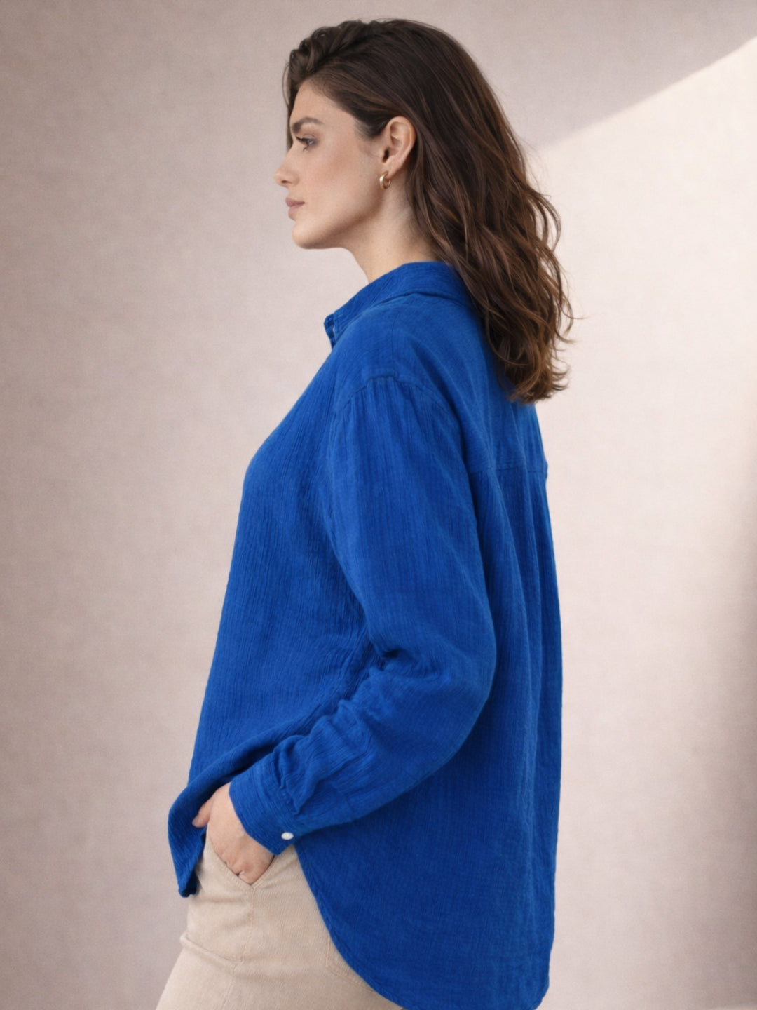 Lounge Dreams Blue  Wrinked Cotton Shirt