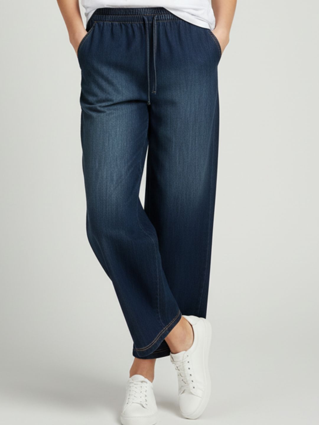 Dark Blue Denim Drawstring Trousers